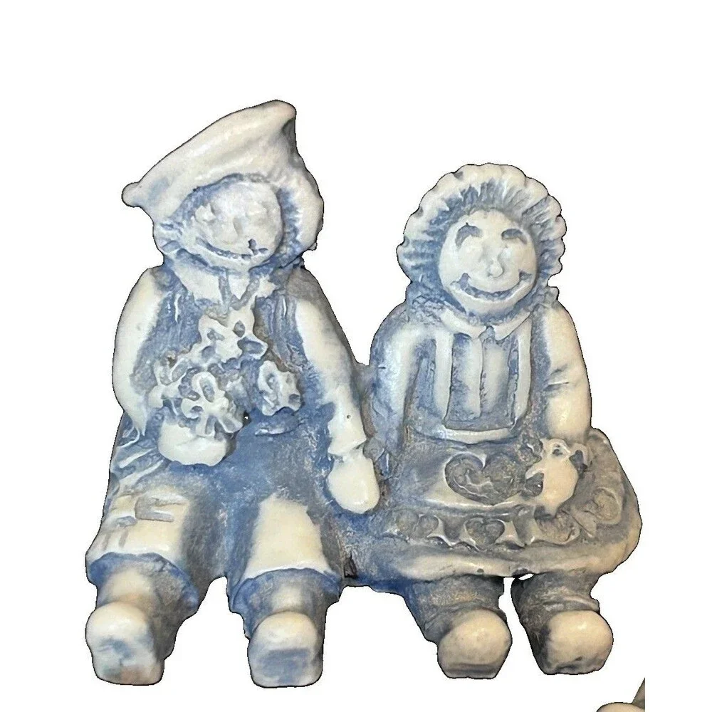 VTG Georgia Blue Marble Raggedy Ann Andy Collectible Figurines Set of 3 Folk Art